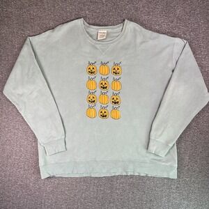 ComfortWash Sweater Womens XL Green Pullover‎ Pumpkin JackOlantern Halloween